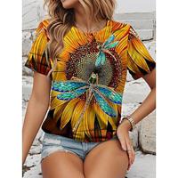 Women's Tunic Sunflower Weekend Orange Short Sleeve Hawaiian Crew Neck Summer Lightinthebox