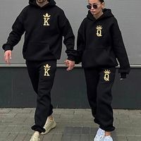 Couple's Hoodie Tracksuit Pants Sets Letter Valentine's Day Black Dark Gray Print Drawstring Long Sleeve Casual Date Active Sports Hooded Regular Fit Spring   Fall Lightinthebox - thumbnail