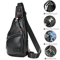 Top Layer Cowhide Men's Vintage Genuine Leather Shoulder Bag Crossbody Bag Chest Bag - Outdoor Sports Travel Crossbody Bag With Earphone Hole Clamp buckle hooks miniinthebox - thumbnail