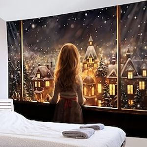 Christmas Window View Hanging Tapestry Wall Art Large Xmas Tapestry Mural Decor Photograph Backdrop Blanket Curtain Home Bedroom Living Room Decoration Lightinthebox