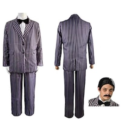 Wednesday Addams Addams family Gomez Addams Coat Blouse / Shirt Pants Men's Movie Cosplay Cosplay Costume Black / White Coat Shirt Pants Halloween Masquerade Polyester miniinthebox