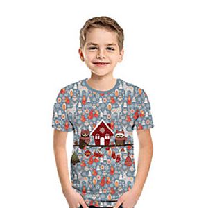 Kids Boys' T shirt Tee Short Sleeve Owl Deer 3D Print Owl Christmas Animal Light Blue Children Tops Summer Active Daily Wear Christmas Regular Fit 3-12 Years Lightinthebox