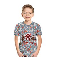 Kids Boys' T shirt Tee Short Sleeve Owl Deer 3D Print Owl Christmas Animal Light Blue Children Tops Summer Active Daily Wear Christmas Regular Fit 3-12 Years Lightinthebox - thumbnail