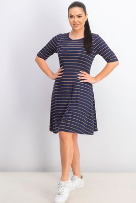 Womens Stripe Print A Line Dress Navy combo Womens Stripe Print A Line Dress Navy combo