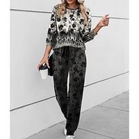 Women's Sweatshirt Tracksuit Pants Sets Floral Outdoor Casual Black Pink Blue Print Drawstring Long Sleeve Sports Daily Round Neck Regular Fit Spring   Fall Lightinthebox - thumbnail