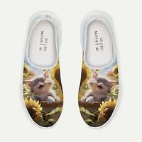 Women's Sneakers Print Shoes Plus Size Comfort Shoes Daily Travel Floral Cat Flat Heel Casual Comfort Minimalism Walking Mesh Yellow Lightinthebox - thumbnail