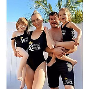 Family Look Black Summer Print Graphic Swimwear miniinthebox