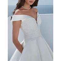 Wedding Dresses Ball Gown Off Shoulder V Neck Regular Straps Chapel Train Satin Bridal Gowns With Pleats Ruched 2024 Lightinthebox