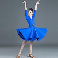 Latin Dance Kids' Dancewear Dress Pure Color Splicing Girls' Performance Training Half Sleeve High Polyester Lightinthebox