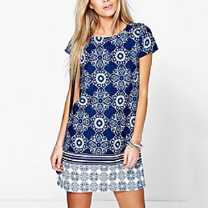 Women's Shift Dress Knee Length Dress Blue Black Short Sleeve Floral Summer Round Neck Casual 2021 S M L XL XXL miniinthebox