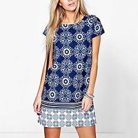 Women's Shift Dress Knee Length Dress Blue Black Short Sleeve Floral Summer Round Neck Casual 2021 S M L XL XXL miniinthebox - thumbnail