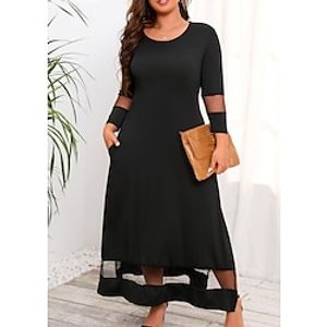 Women's Plus Size A Line Dress Pure Color Crew Neck Long Sleeve Fall Winter Stylish Maxi long Dress Daily Weekend Dress Lightinthebox