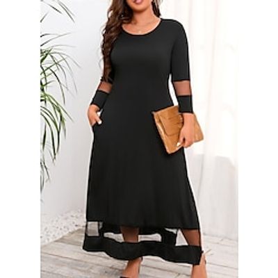 Women's Plus Size A Line Dress Pure Color Crew Neck Long Sleeve Fall Winter Stylish Maxi long Dress Daily Weekend Dress Lightinthebox