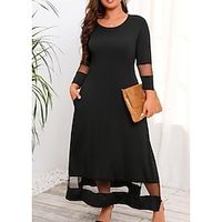 Women's Plus Size A Line Dress Pure Color Crew Neck Long Sleeve Fall Winter Stylish Maxi long Dress Daily Weekend Dress Lightinthebox - thumbnail