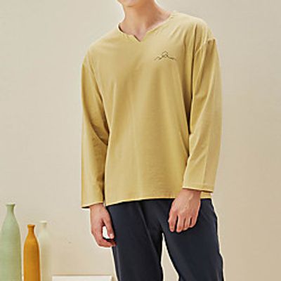 Men's Breathable Lightweight Loungewear Pajamas Sets Sleepwear Home Bed Basic Pure Color Cotton Simple Fashion Soft Spring Crew Neck Long Sleeve Long Pant Lightinthebox