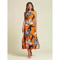 Satin Floral Print Sleeveless Maxi Dress