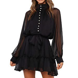 2021 new spring and summer women's cross-border european and american dress half high neck black perspective lace short skirt Lightinthebox