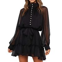 2021 new spring and summer women's cross-border european and american dress half high neck black perspective lace short skirt Lightinthebox - thumbnail