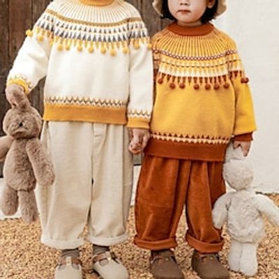 Kids Girls' Sweater Solid Color School Long Sleeve Adorable 3-10 Years Spring off white Yellow Lightinthebox