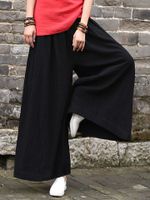 Vintage Women Solid Elastic Waist Drawstring Wide Leg Pants