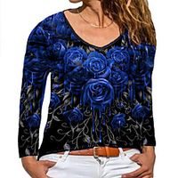 Women's Plus Size Tops Blouse Floral Long Sleeve V Neck Casual Fall Winter Blue Purple Grey Big Size L XL XXL XXXL 4XL / Halloween miniinthebox - thumbnail