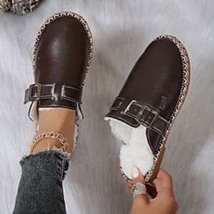 Women's Slippers Warm Slippers Fleece Slippers Comfort Shoes Outdoor Daily Fleece Lined Winter Flat Heel Plush Casual Comfort Walking PU Loafer Black Coffee miniinthebox