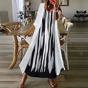 Women's Two Piece Dress Long Dress Maxi Dress Dark Blue Half Sleeve Striped Ruched Summer Spring V Neck Casual Loose Fit 2023 S M L XL XXL 3XL miniinthebox