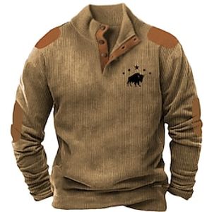 Color Block Graphic Prints Cowboy Daily Casual Western Aztec Men's 3D Print Sweatshirt Pullover Holiday Going out Streetwear Sweatshirts Light Brown Blue Brown Stand Collar Patchwork Button Spring Lightinthebox