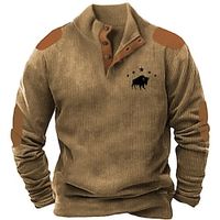 Color Block Graphic Prints Cowboy Daily Casual Western Aztec Men's 3D Print Sweatshirt Pullover Holiday Going out Streetwear Sweatshirts Light Brown Blue Brown Stand Collar Patchwork Button Spring Lightinthebox - thumbnail