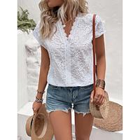 Women's Blouse White Short Sleeve Square Neck Summer Lightinthebox - thumbnail