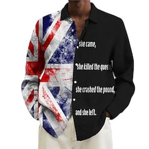 Men's Shirt Letter National Flag Turndown Black 3D Print Outdoor Street Long Sleeve Button-Down Print Clothing Apparel Fashion Designer Casual Breathable miniinthebox