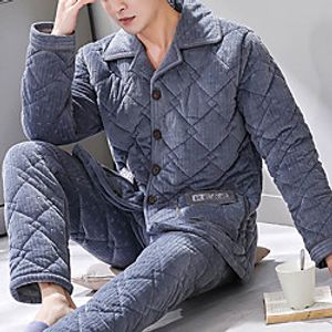 Men's Warm Breathable Loungewear Pajamas Sets Sleepwear Home Bed Basic Letter Polyester Simple Fashion Soft Winter Lapel Long Sleeve Long Pant Lightinthebox