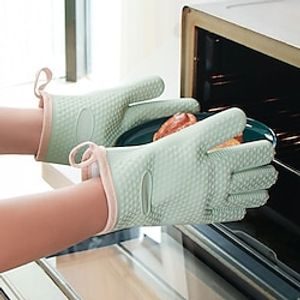 Oven insulation gloves thickened, high temperature resistant, anti-skid, baking kitchen household microwave oven silica gel anti scalding gloves Lightinthebox