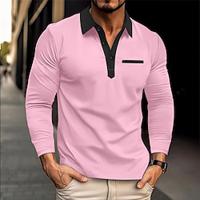 Men's Golf Shirt Golf Polo Work Casual Lapel Long Sleeve Basic Modern Color Block Patchwork Button Spring Fall Regular Fit Black White Pink Dark Pink Navy Blue Khaki Golf Shirt Lightinthebox