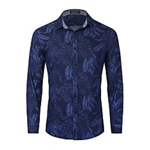 Men's Shirt Leaves Button-Down Print Long Sleeve Casual Tops Cotton Casual Fashion Comfortable Blue miniinthebox