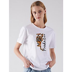 Women's T shirt Tiger Print Round Neck Basic Tops White Fuchsia Light gray miniinthebox