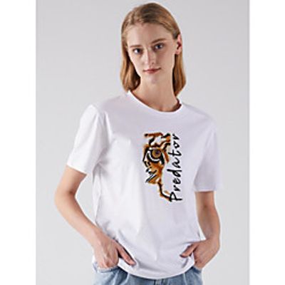 Women's T shirt Tiger Print Round Neck Basic Tops White Fuchsia Light gray miniinthebox