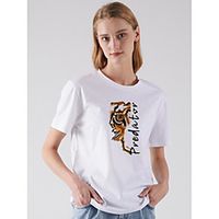 Women's T shirt Tiger Print Round Neck Basic Tops White Fuchsia Light gray miniinthebox - thumbnail