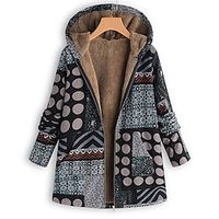 Women's Plus Size Winter Jacket Fleece Jacket Pocket Print Graphic Color Block Tribal Outdoor Causal Long Sleeve Hooded Regular Winter Fall Black Red L XL XXL 3XL 4XL Lightinthebox - thumbnail