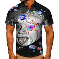 Men's Shirt 3D Print Graphic Prints Human Button-Down Short Sleeve Street Tops Casual Fashion Classic Breathable Black miniinthebox - thumbnail
