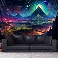 Cyberpunk Pyramid Blacklight Tapestry UV Reactive Glow in the Dark Psychedelic Trippy Misty Nature Hanging Tapestry Wall Art Mural for Living Room Bedroom miniinthebox - thumbnail