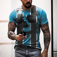 Men's T shirt Tee Skull Striped Graphic Prints Crew Neck Blue 3D Print World Cup Outdoor Street Short Sleeve Print Clothing Apparel Sports Designer Casual  Summer  Summer Lightinthebox - thumbnail