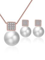 Fashion Pearl Square Rose Gold Necklace Stud Earrings Set - thumbnail