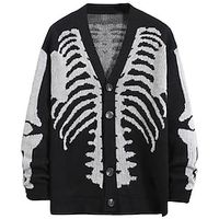 Skeleton Casual Men's Knitting Print Cardigan Sweater Halloween Cardigan Knitwear Outdoor Daily Vacation Halloween Long Sleeve V Neck Sweaters Black Brown Army Green Fall Winter S M L Sweaters Lightinthebox - thumbnail