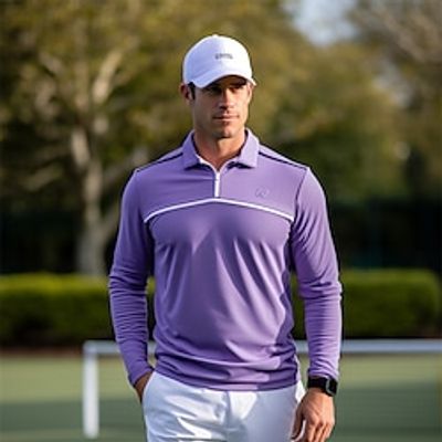 Men's Sport Polo Golf Shirt Sports Daily Wear Quarter Zip Long Sleeve Fashion Comfortable Embroidery Patchwork Zip Up Spring   Fall Regular Fit Purple Sport Polo Lightinthebox