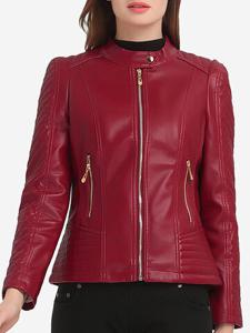 PU Leather Plaid Women Jackets