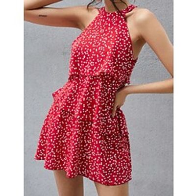 Women's A Line Dress Short Mini Dress Red Sleeveless Polka Dot Ruched Spring Summer Crew Neck Stylish Casual 2022 S M L XL XXL 3XL Lightinthebox