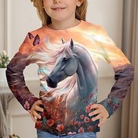 Girls' 3D Unicorn Horse Tee Shirt Long Sleeve 3D Print Spring Fall Active Fashion Cute Polyester Kids 3-12 Years Crew Neck Outdoor Casual Daily Regular Fit Lightinthebox - thumbnail