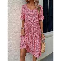 Women's Ruffle Crew Neck Puff Sleeve Midi Dress Short Sleeve Summer Spring Lightinthebox - thumbnail