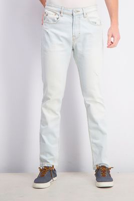 Mens Regular Fit Ripped Jeans  Light Blue Wash
